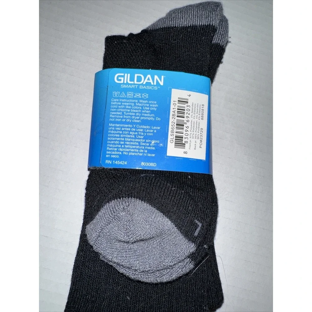 Gildan Smart Basics Boys Game Socks 2 Pair Pack Grey Black Shoe Size 3-9 GP2BC